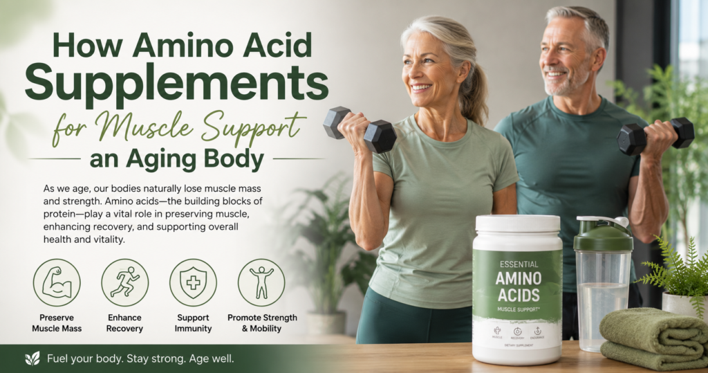 Essential amino acid supplement for muscle support after 50.