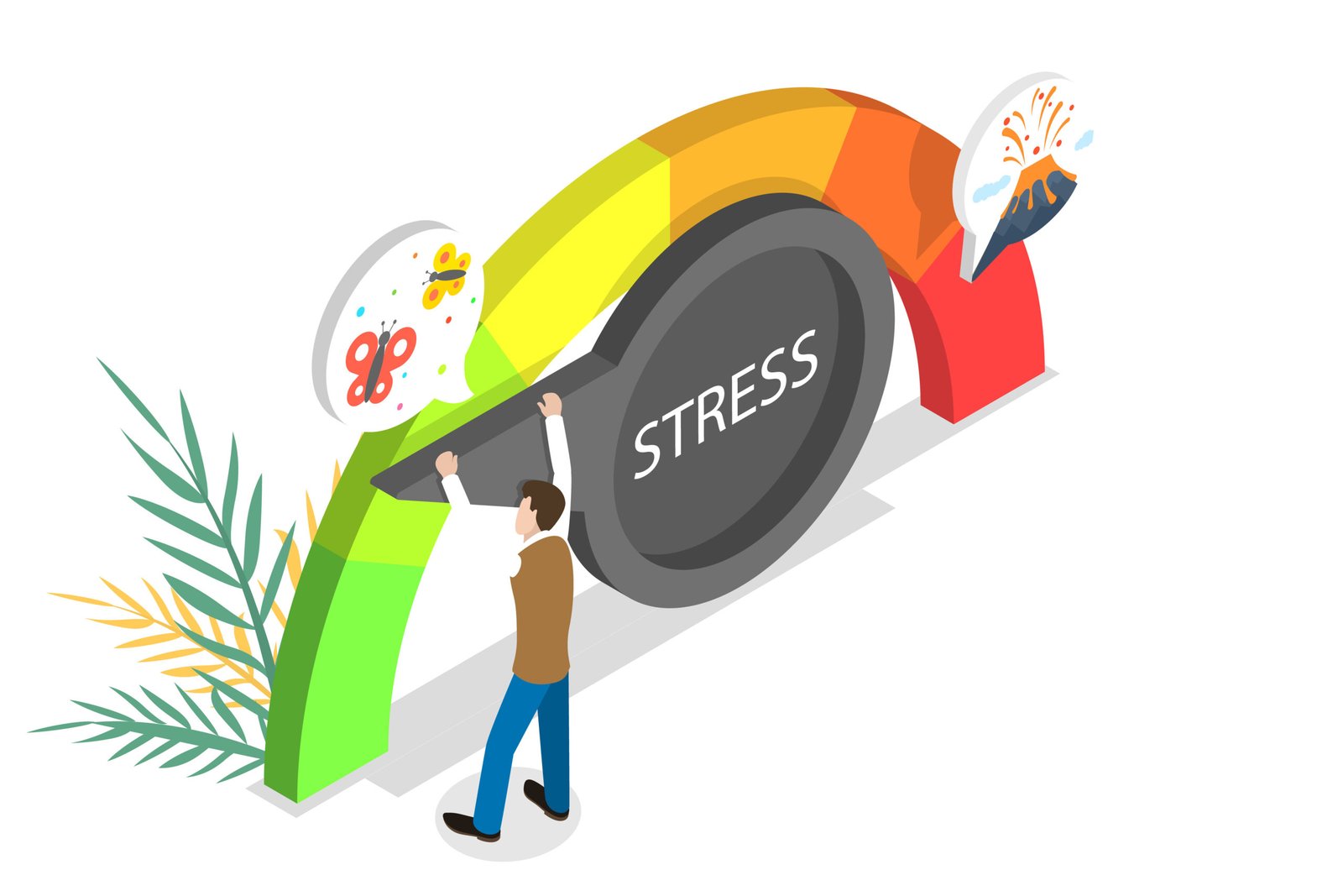 Isometric illustration of stress level reducing - magnesium glycinate for stress
