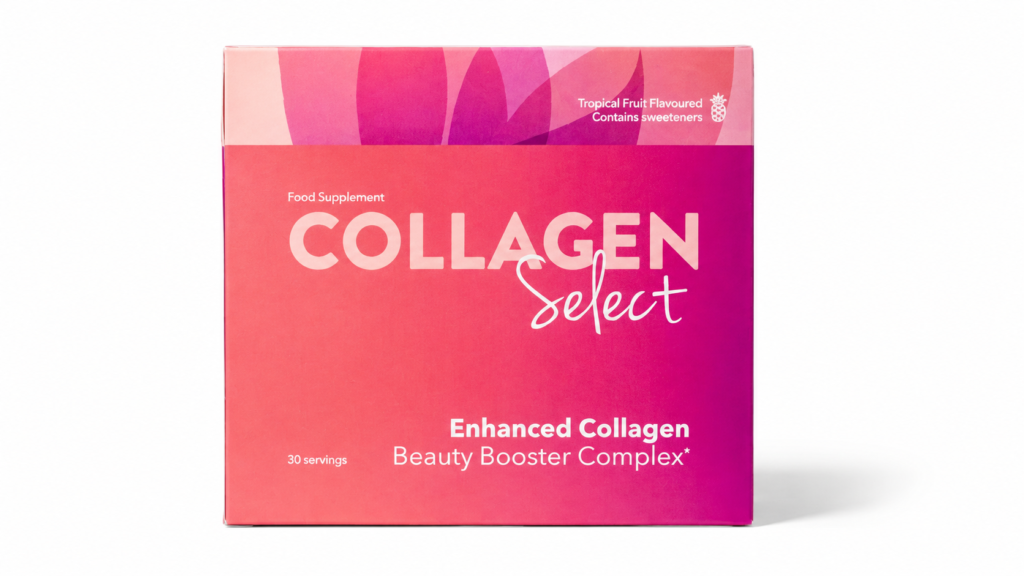 High-resolution Collagen Select supplement package on a clean white background
