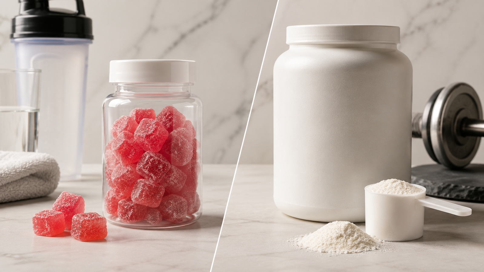 Creatine gummies vs powder side-by-side comparison