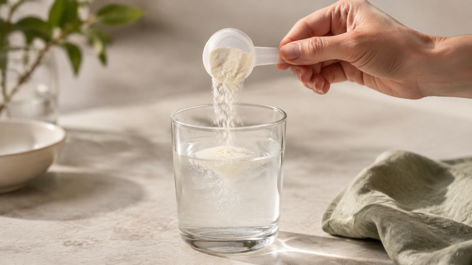 Collagen peptides vs gelatin comparison with peptide powder mixed into water