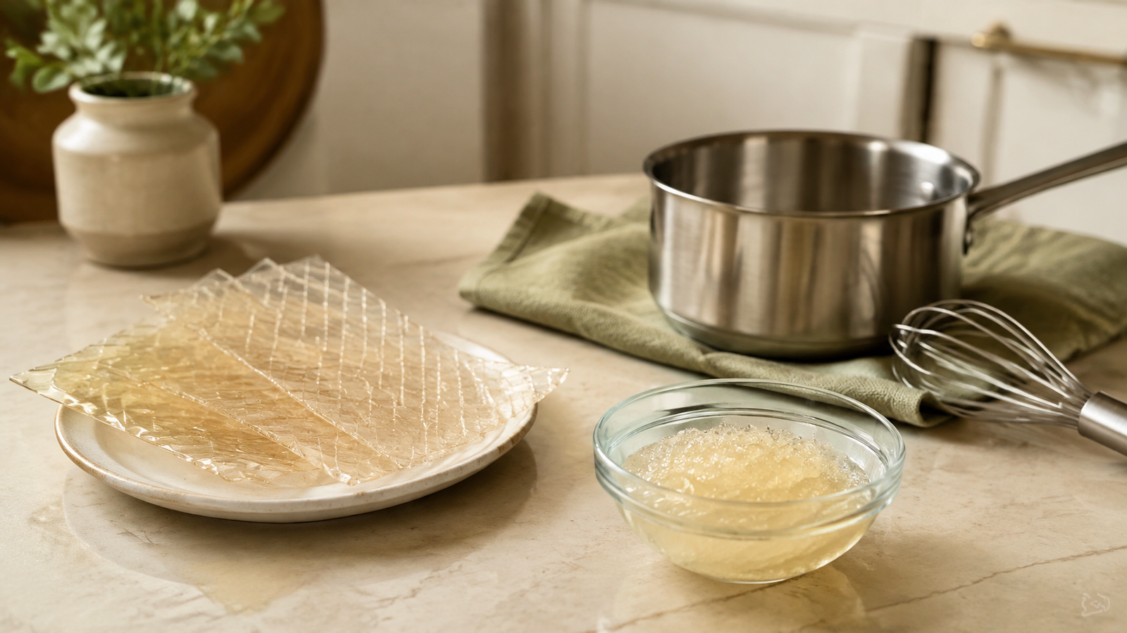 Gelatin sheets and bloomed gelatin prepared for cooking