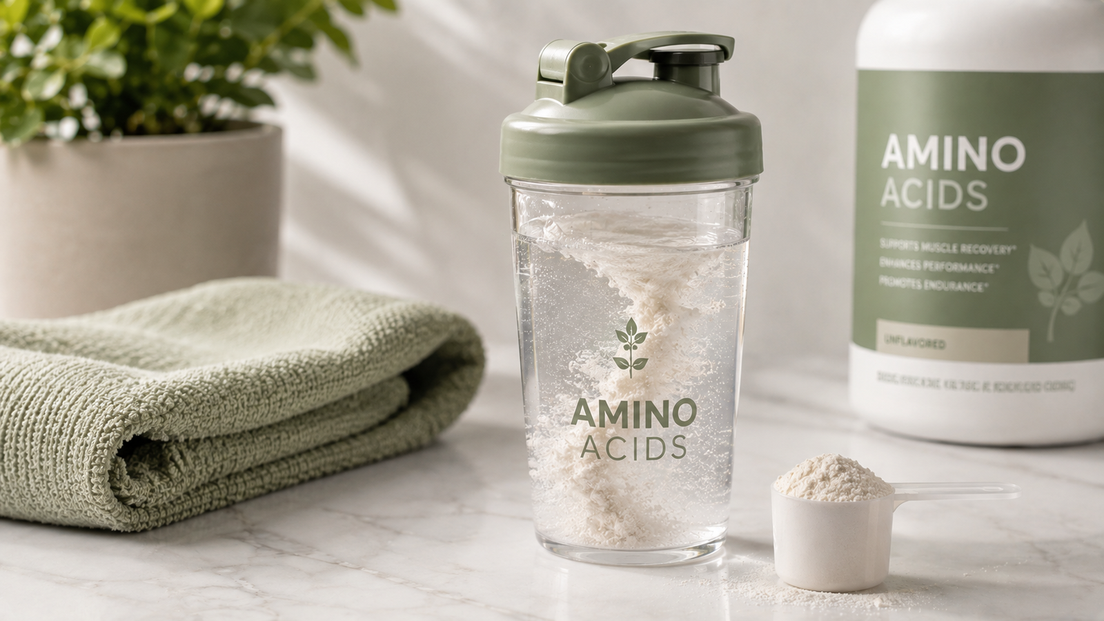 Amino acid shaker bottle for leucine and muscle protein synthesis