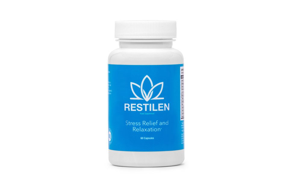 Restilen supplement bottle and box side by side