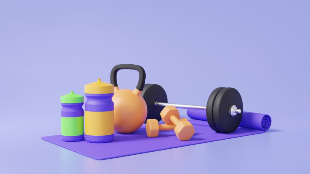 Fitness equipment and supplements illustration for amino acids