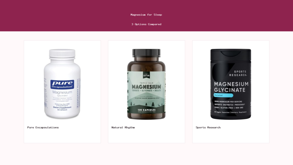 Magnesium for sleep comparison with Pure Encapsulations, Natural Rhythm and Sports Research magnesium products