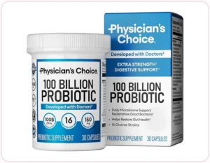 100 billion CFU probiotics: Physician’s Choice 100 Billion bottle and box